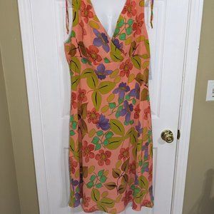 Millenium Orange Floral Sleeveless V-Neck Strap Details Midi Dress - size 22 NWT